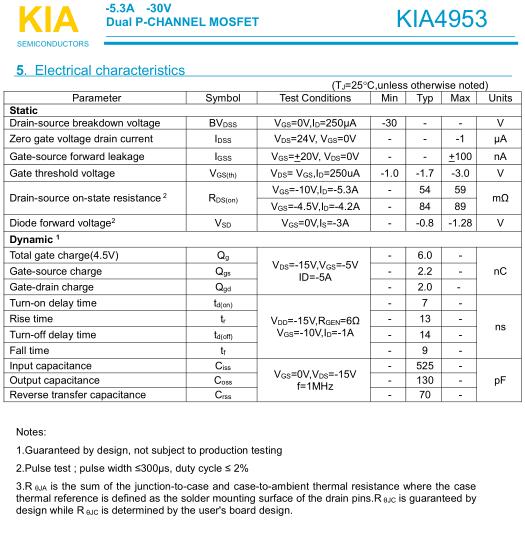 PFC電路碳化硅二極管，KIA4953,-5.3A/-30V